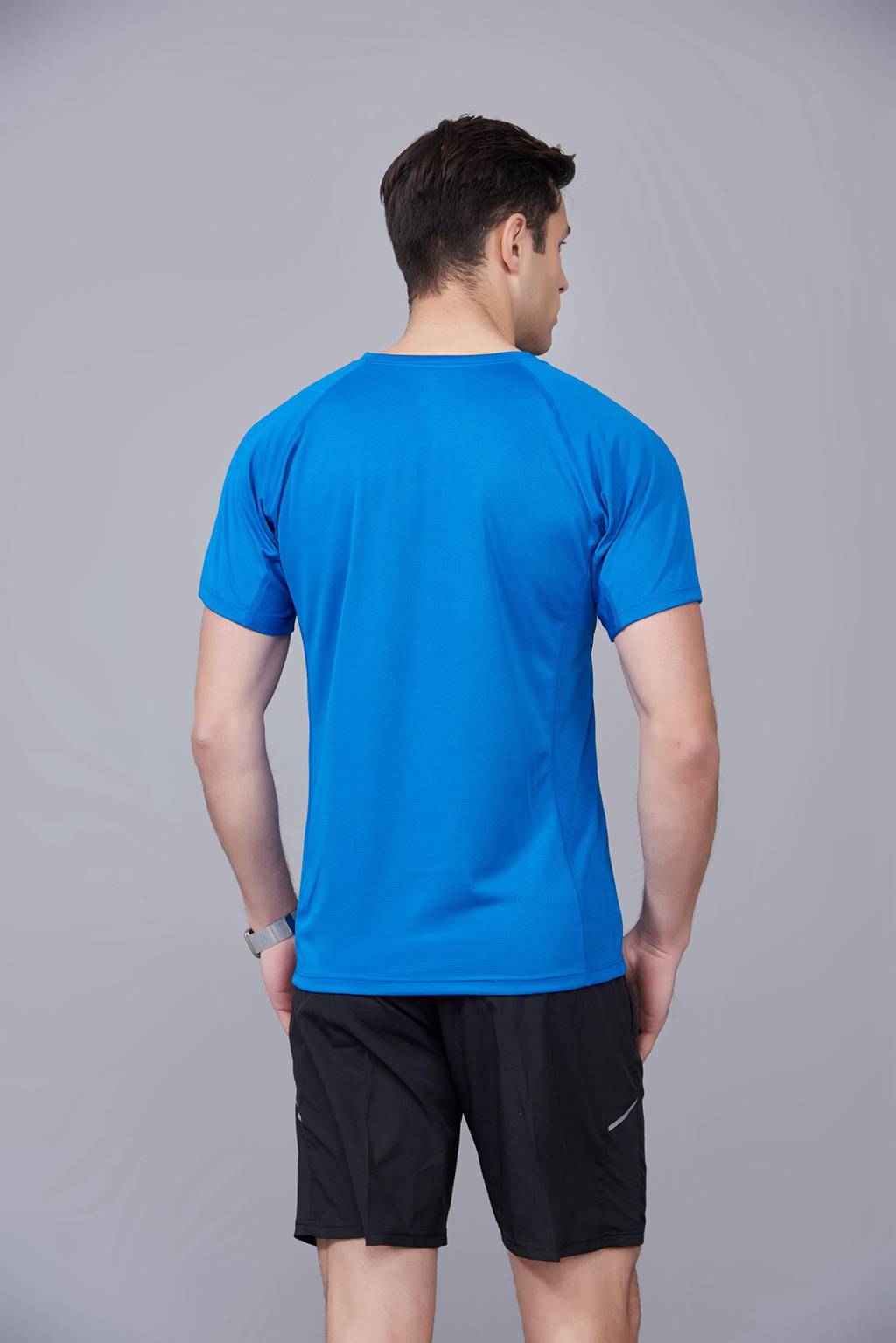 修身運動短袖 舒適透氣跑步訓練速干T恤-寶藍色